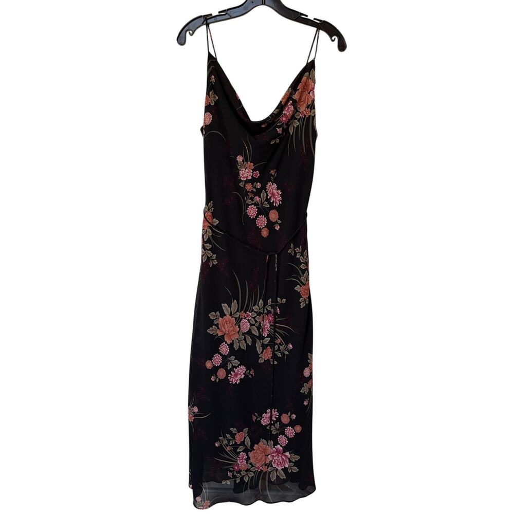Vintage Teeze Me Cowl Neck Bias Cut Floral Spaghetti Strap Slip Dress size 12